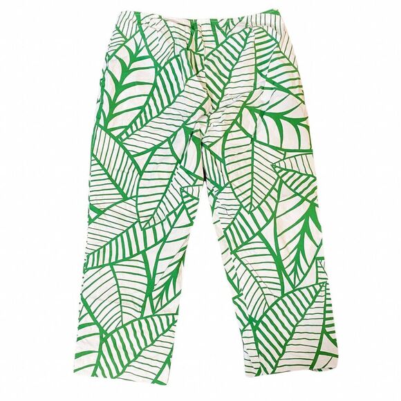 J Mclaughlin Pants Size 6 Women's Green & White Leaf Floral Cropped Cotton Prepp - Picture 1 of 5